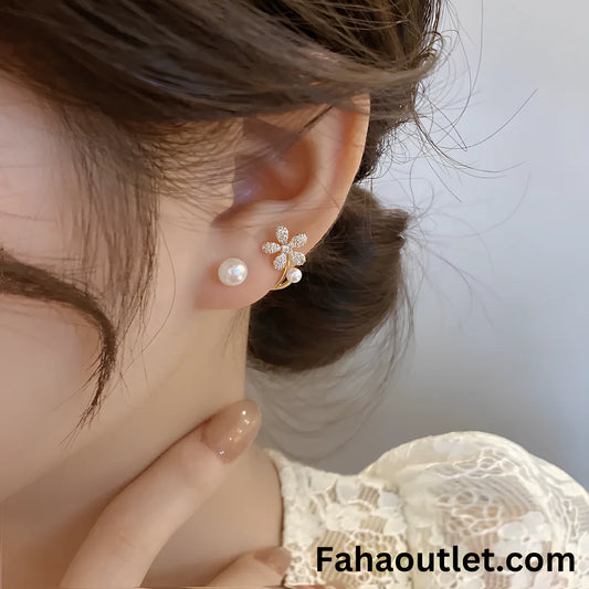 Elegant Floral Pearl Stud Earrings