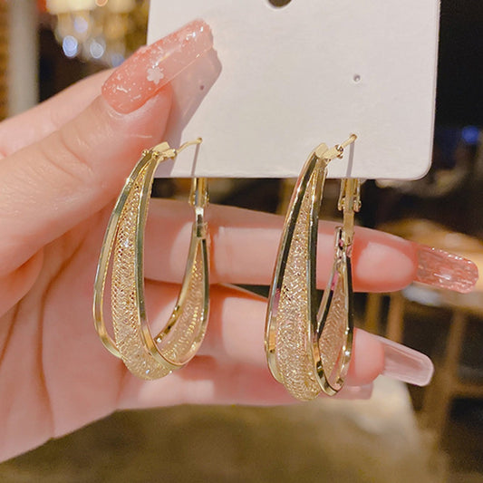 Lightweight Luxury High-End Design Women's Earrings with Delicate Sparkling Mesh Rhinestone