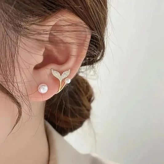 Korean Golden Fishtail Fashion Stud Earrings For Women